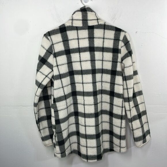 T by TALBOTS Fleece Jacket Womens cream black Plaid Full Zip Soft Pockets Small - Picture 5 of 13